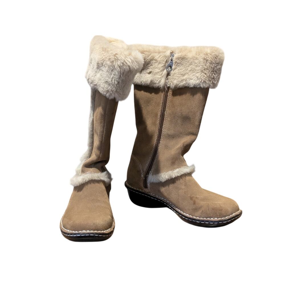 Anne Klein Akkanga Natural Tan Fur Trim Side Zip Boots Womens Size 7.5M